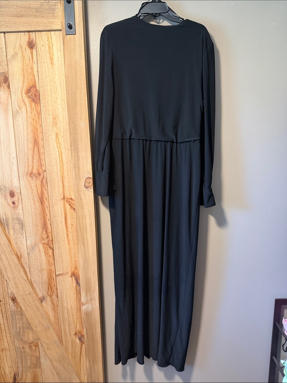 Xscape Black Long Sleeve Draped Wrap Maxi Dress - Picture 2 of 9